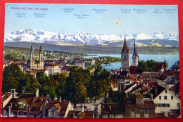 Zürich Mit See Und Alpen - Historische Postkarte - Schweiz - Rarität - Kleinformat - 1929 Gelaufen - Laufen-Uhwiesen 
