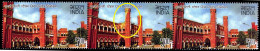 TRAINS- OLD DELHI RAILWAY STATION- STRIP OF 3- RED PARTIALLY OMITTED-INDIA-2009-MNH-IE-101 - Trains