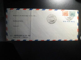REYKJAVIK 1947 To Huddersfield England Air Mail Cancel Folded Cover 2 Fish Stamps ICELAND - Cartas & Documentos