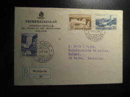 REYKJAVIK 1956 To Spain Godafoss Laxarvirkjun Skogafoss Registered FDC Cancel Cover ICELAND - Covers & Documents