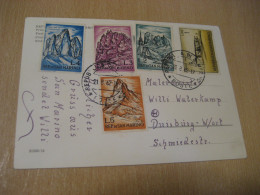 SAN MARINO 1962 To Duisburg Germany Lavaredo Cervino Titano Sassolungo Mountains Plane 5 Stamp Cancel Postcard Italy - Cartas & Documentos