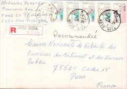 PORTUGAL AFFRANCHISSEMENT COMPOSE SUR LETTRE RECOMMANDEE DE NISA POUR LA FRANCE 1989 - Storia Postale