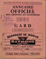 ANNUAIRE - 30 - Département Gard - Année 1961 - Annuaire Officiel Des Postes - 120 Pages - Telephone Directories