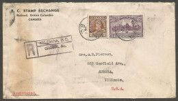 1936 Stamp Dealer Cover Registered 15c Charlottetown RPO CDS Kelwona BC - Postal History