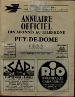 ANNUAIRE - 63 - Département Puy De Dome - Année 1966 - Annuaire Officiel Des Postes - 280 Pages - Telefoonboeken