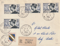 1954 >  Lettre Recommandée Affranchie Avec 4 X De Lattre De Tassigny 12 F  (YT 982 X 4 - 953) - Lettres & Documents