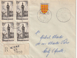 1955 >  Enveloppe Recommandée Affranchie Avec 4 X Jacquemart De Moulins (YT 1025) - Lettres & Documents