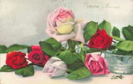 FLEURS - Des Roses - Bonne Année - Colorisé -  Carte Postale Ancienne - Fleurs