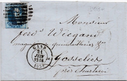 34215# BELGIQUE LEOPOLD MEDAILLON ARRONDI N° 11A LETTRE Obl P 45 GAND 1859 Pour GOSSELIES - 1849-1865 Médaillons (Autres)