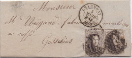 34216# BELGIQUE LEOPOLD MEDAILLON ARRONDI PAIRE N° 10A BELLES MARGES LETTRE Obl P 51 GRAMMONT 1859 Pour GOSSELIES - 1849-1865 Medallones (Otros)