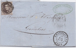 34220# BELGIQUE LEOPOLD MEDAILLON ARRONDI N° 10A LETTRE Obl P 26 CHATELINEAU 1859 Pour GOSSELIES - 1849-1865 Medaglioni (Varie)