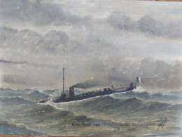 Tableau Peinture Marine Torpilleur 106 Dans Les Bancs De Carentan, Datée 1896 Signée F. Mevel. - Huiles