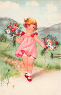 ILLUSTRATEUR NON SIGNE - Petite Fille Tenant Des Bouquets De Fleurs - Carte Postale Ancienne - Before 1900