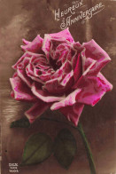 FLEURS - Heureux Anniversaire - Rose - Colorisé - Carte Postale Ancienne - Fleurs