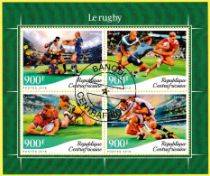 Petite Feuille De 4 Timbres-poste Dentelés Oblitérés - Le Rugby Phases De Jeu - République Centrafricaine 2018 - Centrafricaine (République)