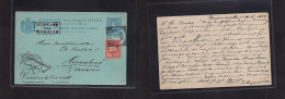 SURINAME. 1902 (30 Nov) Paramaribo - Germany, Herrntut (19 Dec) 5ct Blue Stat Card + 2 1/2 Red Adtl, Tied Cds, Box "bia  - Surinam