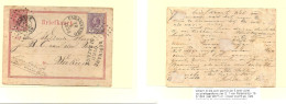 SURINAME. 1884 (18 June) Paramaribo - Netherlands, Workum. Briefkart Rose Fkd 5c Lilac + 2 1/2c Rosed Tied Cds + "204" D - Surinam