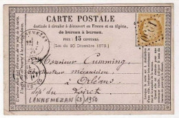 !!! CARTE PRECURSEUR CERES CACHET DE LANNEMEZAN (HAUTES PYRENEES) 1875 - Cartes Précurseurs