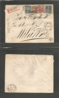 URUGUAY. 1895 (9 Febr) Montevideo - Italy, Milano (1 March) Registered AR Cuatricolor Multifkd Envelope Tied "A" Dots +  - Uruguay
