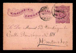 URUGUAY. 1892. Maldonado - Montevideo. 3c Stat Card / Taxed. - Uruguay