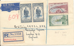New Zealand Registered Cover Sent Air Mail To England Papakura - FDC
