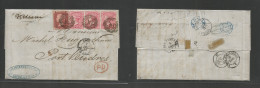 BRAZIL. 1858 (8 Oct) RJ - France, Port Vendres (9 Dec) EL Full French Contains. Forwarded Privately To London, Front And - Otros & Sin Clasificación