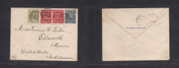 URUGUAY. 1885 (21 Oct) Montevideo - USA, Ellsworth, Maine. Tricolor Multifkd 10c Rate Perce Issue, Tied Cds. Lovely Usag - Uruguay