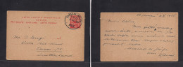 SUDAN. 1928 (6 Nov) SS. Sudan - Switzerland, Davos, Villa Allwind. 10rs Red Stationary Card, Cancelled On Bord Train TPO - Sudan (1954-...)