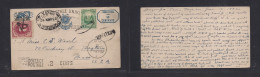 PERU. 1892 (12 Jan) Arequipa, MOLLENDO - USA, Mass, Boston (21 Febr) 92 2c Stat Card + 2c Green Adtl Tied Oval Town Name - Peru