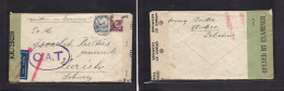 PALESTINE. 1944 (6 Oct) OAT Service. Hadera - Switzerland, Zurich. German Written At 65p Rate Multifkd Envelope, Depart  - Palestine