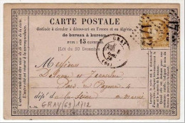 !!! CARTE PRECURSEUR CERES CACHET DE GRAY (HAUTE SAONE) 1875 - Cartes Précurseurs