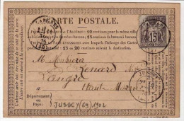 !!! CARTE PRECURSEUR TYPE SAGE CACHET DE JUSSEY ( HAUTE SAONE) 1876 EN L'ETAT - Cartes Précurseurs