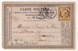 !!! CARTE PRECURSEUR CERES CACHET DU CREUZOT  (SAONE ET LOIRE) 1875 - Cartes Précurseurs