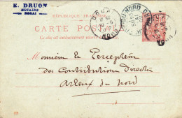 ENTIER POSTAL CARTE POSTALE De 1902 - DOUAI à ARLEUX Nord France - E. DRUON Notaire à Mr Goichon Percepteur Impots - Cartes Précurseurs