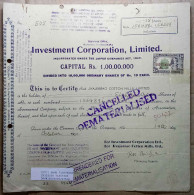 INDIA JAIPUR STATE 1950 INVESTMENT CORPORATION LIMITED..... SHARE CERTIFICATE - Banque & Assurance