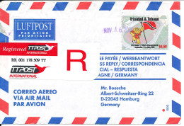 Trinidad & Tobago Registered Air Mail Cover Sent To Germany 16-11-2001 Single Franked SOCCER FOOTBALL Stamp - Trinidad Y Tobago (1962-...)