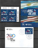 #75288 ARGENTINA 2023 UNITED STATES DIPLOMATIC RELATIONS 200°ANIV COMBO BLOCx4 MNH+FDC+POST OFFICIAL BROCHURE MNH - Nuevos