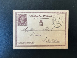 CARTOLINA POSTALE DIECI CENTESIMI PINEROLO POUR VILLESECHE 3 AVRIL 1876 / LAC - Entiers Postaux