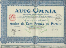 AUTO - OMNIA  -ACTION DE CENT FRANCS  - ANNEE 1928 - Transport