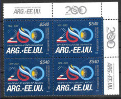 #75284 ARGENTINA 2023 UNITED STATES DIPLOMATIC RELATIONS 200"ANIV BLOC OF 4 MMNH - Unused Stamps