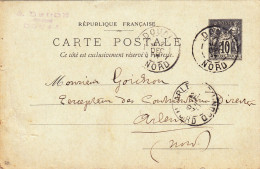 ENTIER POSTAL SAGE CARTE POSTALE De 1897 - Cachet DOUAI à ARLEUX Du Nord - Desmon F. à Goichon Percepteur Impôts - Cartes Précurseurs