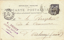 ENTIER POSTAL SAGE CARTE POSTALE De 1899 - Cachet DOUAI à ARLEUX Du Nord - DEGEZ Librairie.à Goichon Percepteur Impôts - Cartes Précurseurs