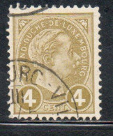 LUXEMBOURG LUSSEMBURGO 1895 GRAND DUKE ADOLPHE CENT. 4c USED USATA OBLITERE' - 1895 Adolphe Right-hand Side