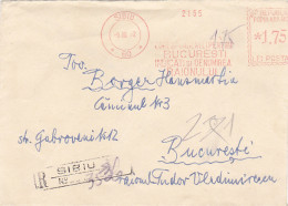 AMOUNT 1.75, SIBIU, RED MACHINE STAMPS ON REGISTERED COVER, 1962, ROMANIA - Covers & Documents