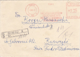 AMOUNT 1.75, SIBIU, RED MACHINE STAMPS ON REGISTERED COVER, 1962, ROMANIA - Storia Postale