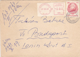 AMOUNT 0.80, BUCHAREST, RED MACHINE STAMPS, REPUBLIC COAT OF ARMS STAMP ON COVER, 1969, ROMANIA - Covers & Documents