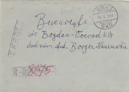 WORKERS CONFERENCE, COAT OF ARMS, STAMPS ON REGISTERED COVER, 1956, ROMANIA - Lettres & Documents