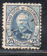 LUXEMBOURG LUSSEMBURGO 1891 1893 GRAND DUKE ADOLPHE CENT. 25c USED USATA OBLITERE' - 1895 Adolfo Di Profilo