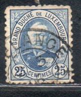 LUXEMBOURG LUSSEMBURGO 1891 1893 GRAND DUKE ADOLPHE CENT. 25c USED USATA OBLITERE' - 1895 Adolphe Profil