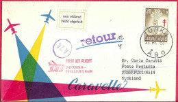 SVERIGE - FIRST FLIGHT SAS WITH CARAVELLE FROM STOCKHOLM TO FRANKFURT *1.4.60* ON OFFICIAL COVER FROM FINLAND - Cartas & Documentos